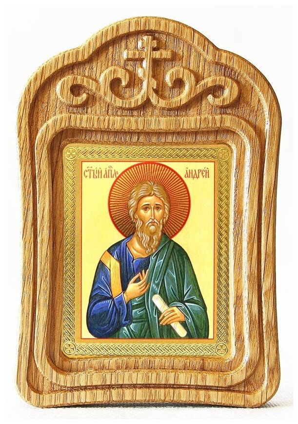 Апостол Андрей Первозванный, икона в резной деревянной рамке
