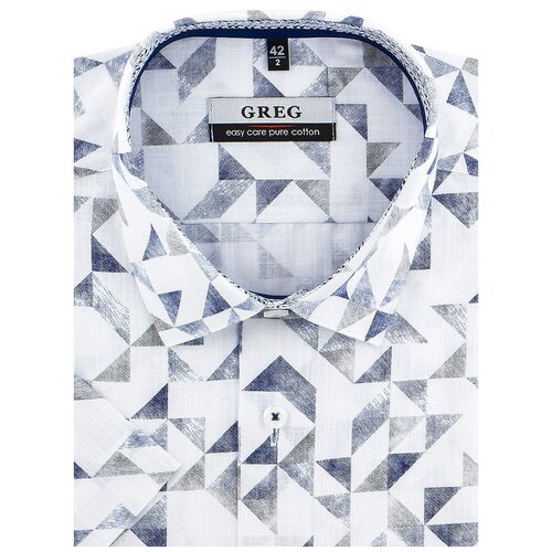 Рубашка мужская короткий рукав GREG 123/201/62031/ZS/C/1p, Полуприталенный силуэт / Regular fit, цвет Белый, рост 174-184, размер ворота 40