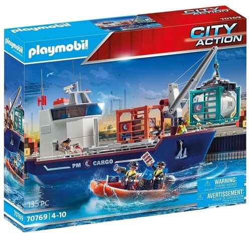 Игровой набор Playmobil грузовое судно с таможенной лодкой