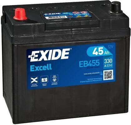 Аккумулятор excell 12v 45ah 300a 234х127х220 полярность etn1 клемы en крепление b0, exide, eb455