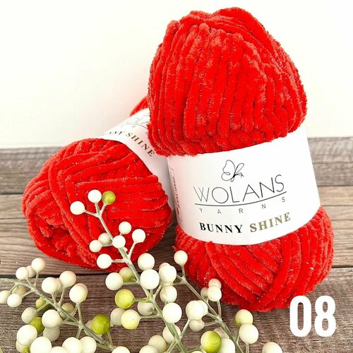 Пряжа Wolans Bunny Shine (Воланс Бани Шайне), 92% Супер-мягкий полиэстер 8% блеск цвет 820-08 красный , 100 гр/110м, 5 моток.