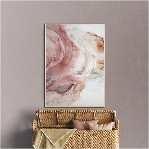 Картина-оригинал — розовая картина с золотом 50х70 см флюид-арт спиртовыми чернилами – Бальный день