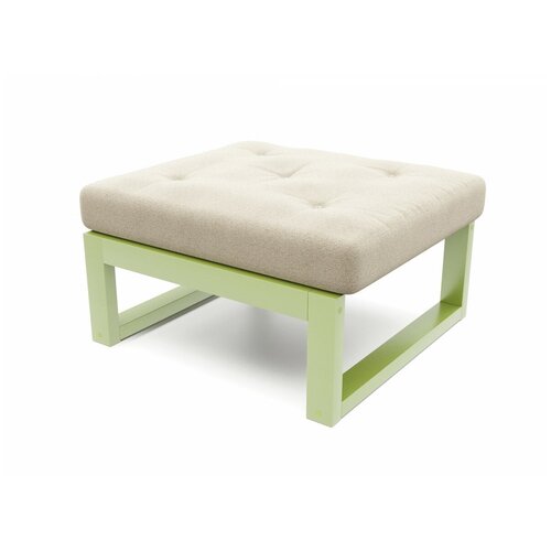 Мягкий пуф Soft Element Асмунд на ножках, в прихожую, пуфик для ног, рогожка, бежево-зелёный, стиль современный лофт