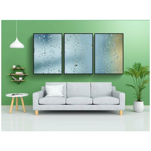 фото Набор модулных постеров для интерьера "дождь, капля дождя, окно" 60x90 см. в тубусе, без рамки lotsprints