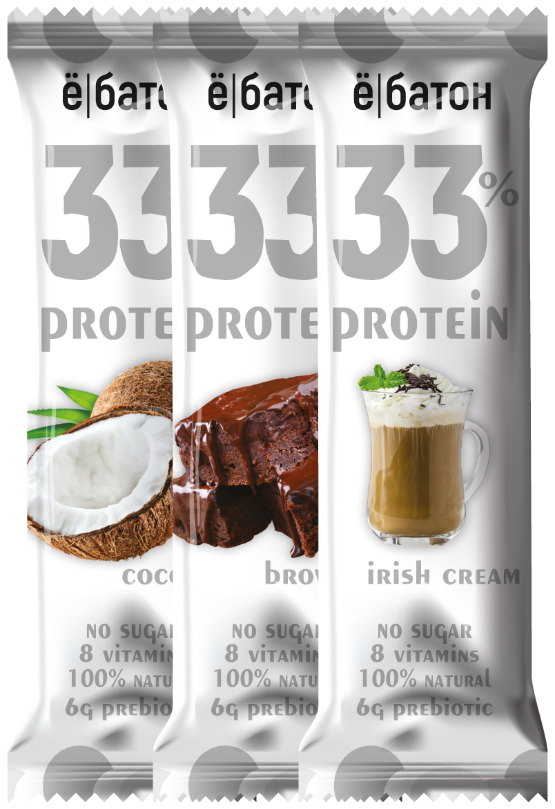 Протеиновый батончик ё/батон 33% protein, MIX (кокос, брауни, айриш крим) 45гр*15шт