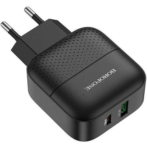 СЗУ 1 USB Type-C BOROFONE BA46A, Premium, пластик, PD3.0, QC3.0, QC2.0, кабель 8 pin, Type-c, чёрный (6931474727350) сетевое зарядное устройство borofone ba46a usb qc3 0 3 а type c pd 3 а чёрное