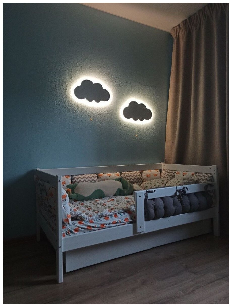 Ночник детский нейтральный светильник для сна настенный облако деревянный светодиодный 45*25 см на батарейках, 2 шт - фотография № 9