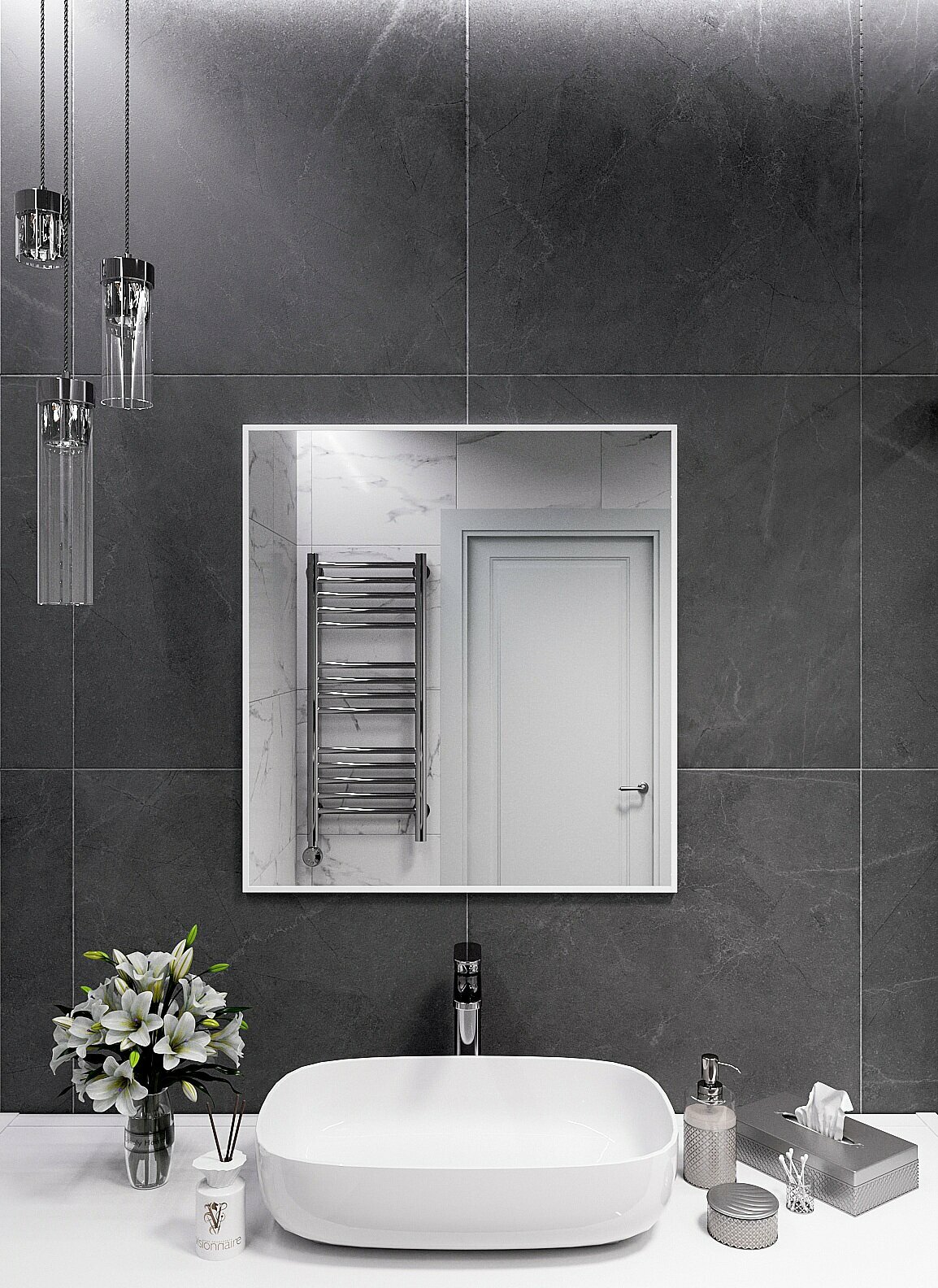 фото Зеркало настенное в алюминиевой раме Market-house , 70х70 см. Серебро