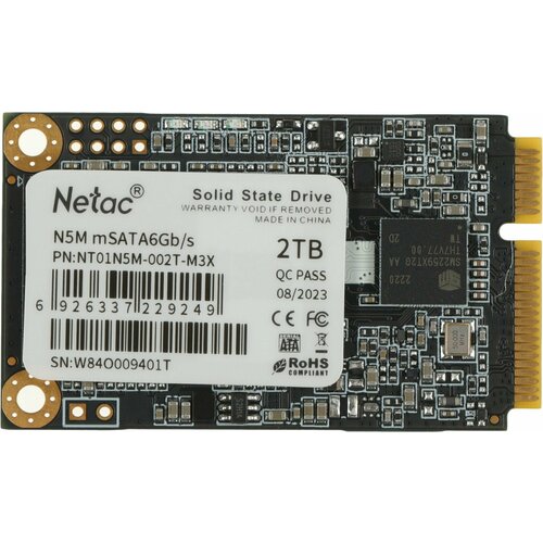 SSD жесткий диск NETAC MSATA 2TB NT01N5M-002T-M3X ssd msata netac 256gb n5m series retail sata3 до 540 490 мбит с 3d tlc qlc