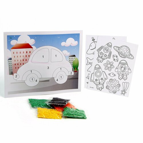 Набор для творчества аппликация EVA крошкой и раскраска - наклейки Транспорт 1шт 391₽