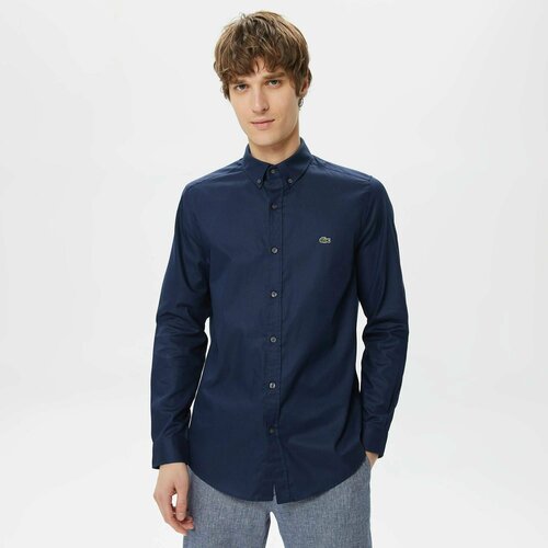 Рубашка LACOSTE, размер T41, синий men casual contrast collar long sleeve slim fit dress shirt cotton classic button down shirts