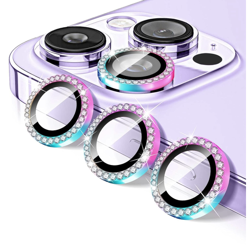 Защитное стекло на камеру iPhone 14 Pro Max со стразами, разноцветный