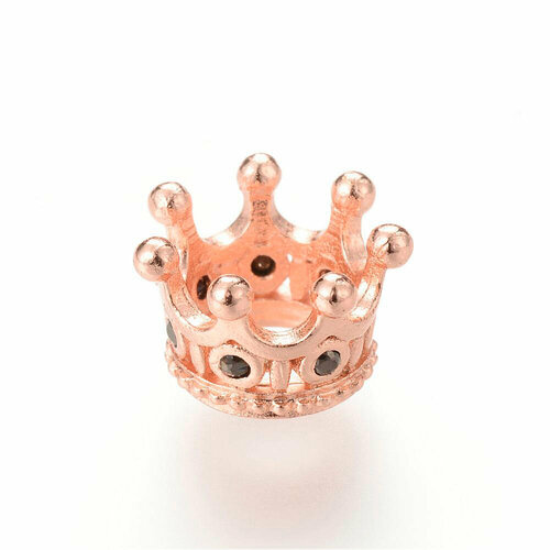 Бусина металлическая, 11*7мм, базовый металл - латунь, Milano, Корона, с черными фианитами, под розовое золото