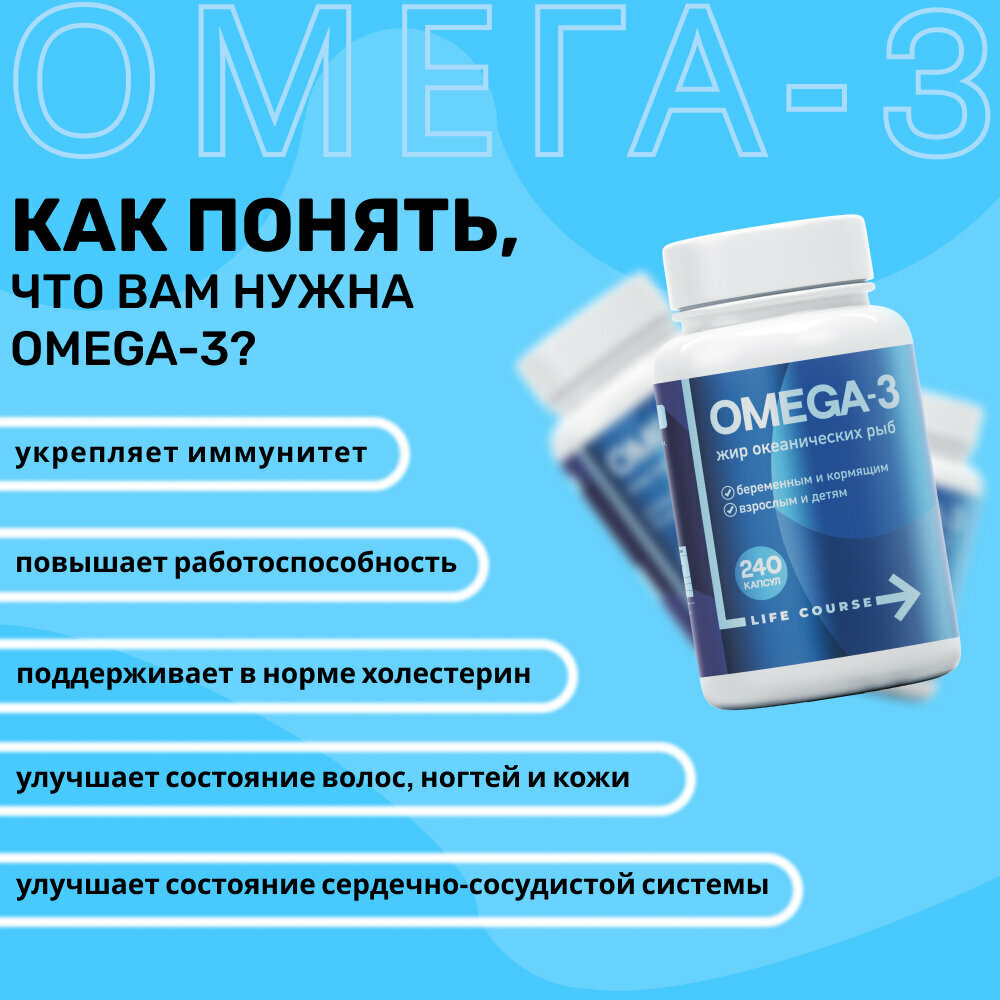 Изображение Омега 3 витамины рыбий жир 240 капсул