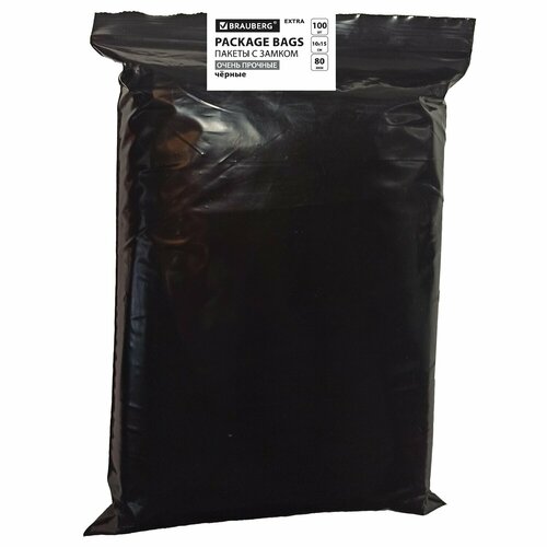 фото Пакеты zip-lock очень прочные, комплект 100 шт, 100x150 мм, пвд, 80 мкм, чёрные, brauberg, 608932