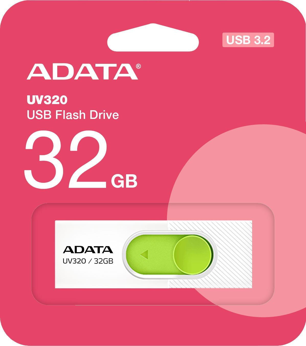 Флеш Диск A-Data 32GB UV320 AUV320-32G-RWHGN USB3.2 белый/зеленый — фото 1