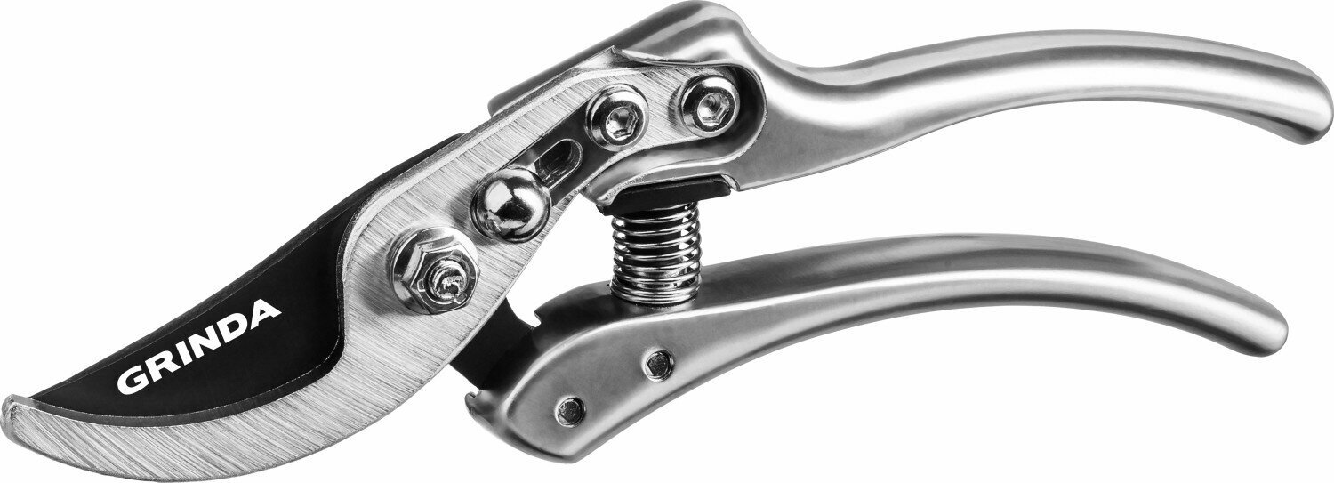 GRINDA P-21, 210 мм, углеродистая сталь, хромированное покрытие, с алюминиевыми коваными рукоятками, плоскостной секатор 423421