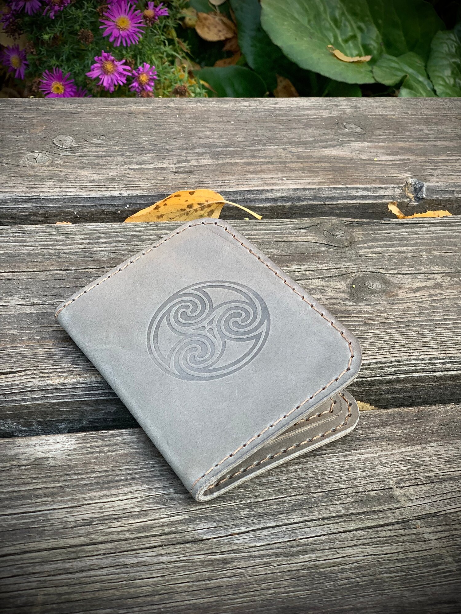 Картхолдер viking leather craft, фактура гладкая, серый