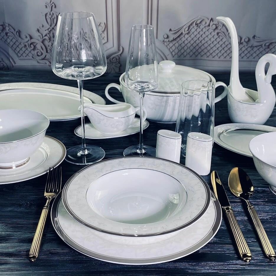 Обеденный сервиз на 6 персон 30 предметов Lenardi Серый шелк костяной фарфор