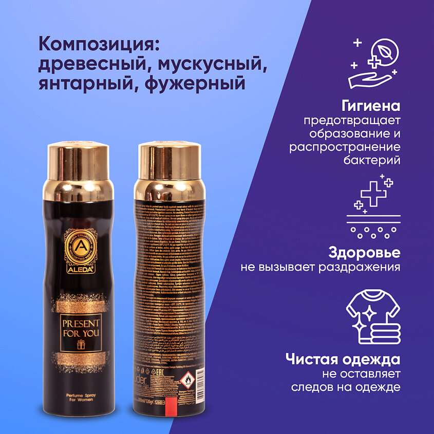 Дезодорант женский Aleda Present for You 200 мл Парфюмированный фруктово-древесный — фото 1