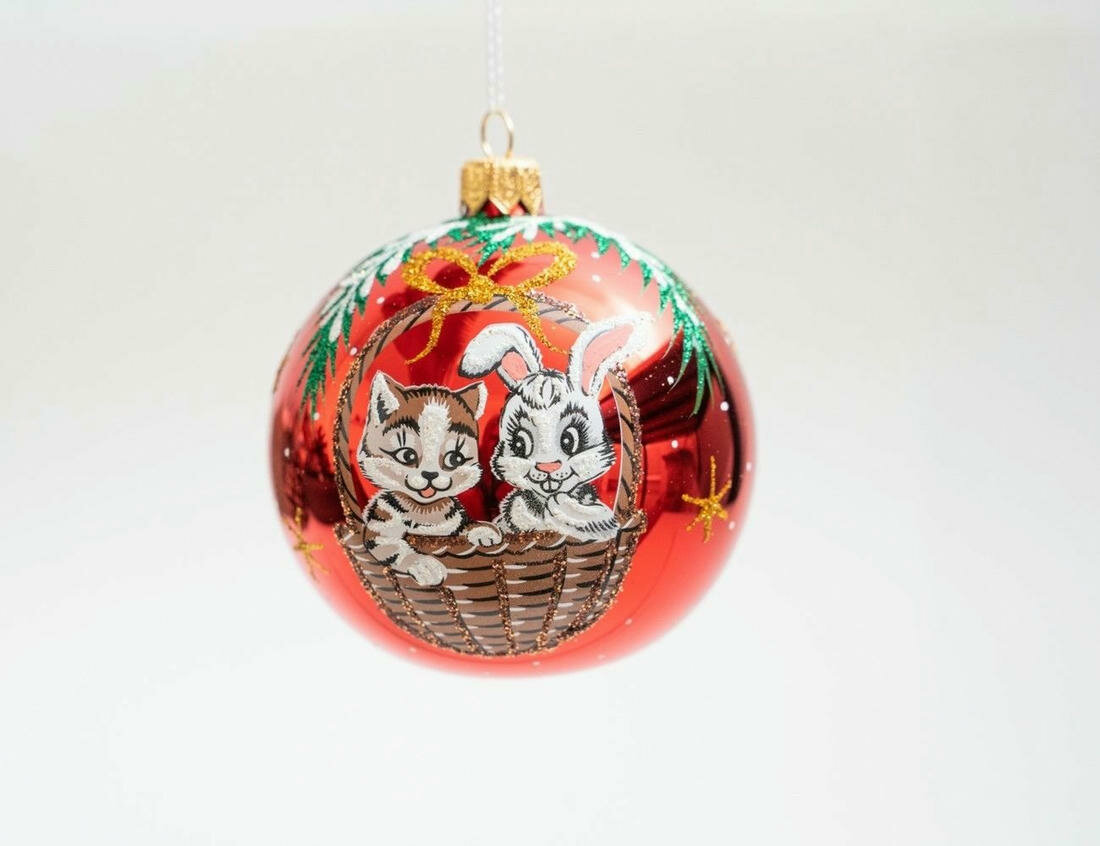 Стеклянный ёлочный шар красный, 85 мм, Елочка