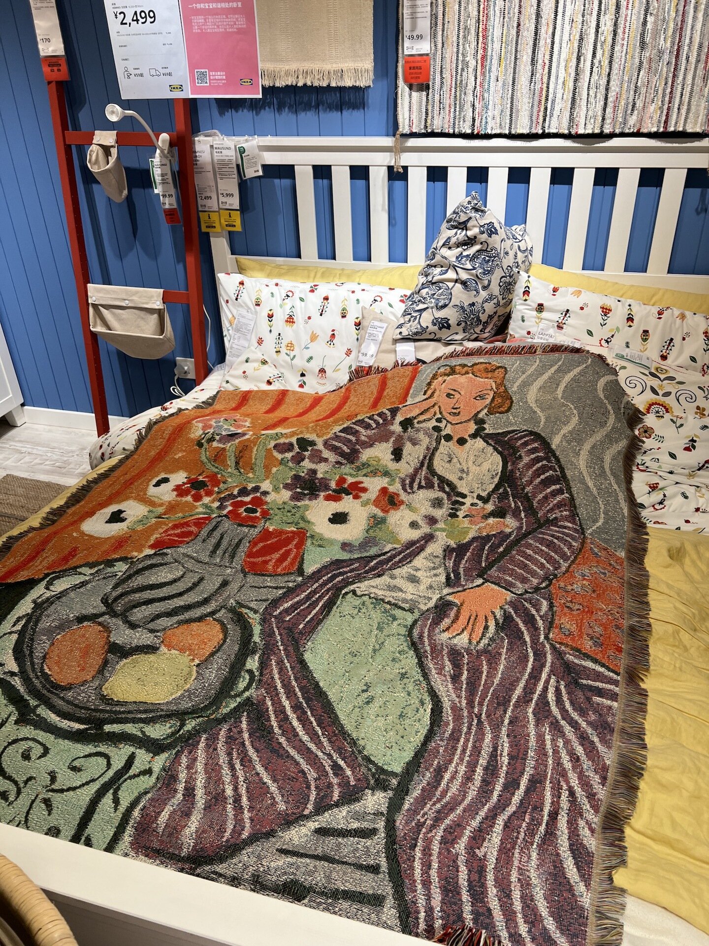 Плед в стиле Анри Матисс  художественное покрывало  Женщина в свитере   диванный плед с кистями