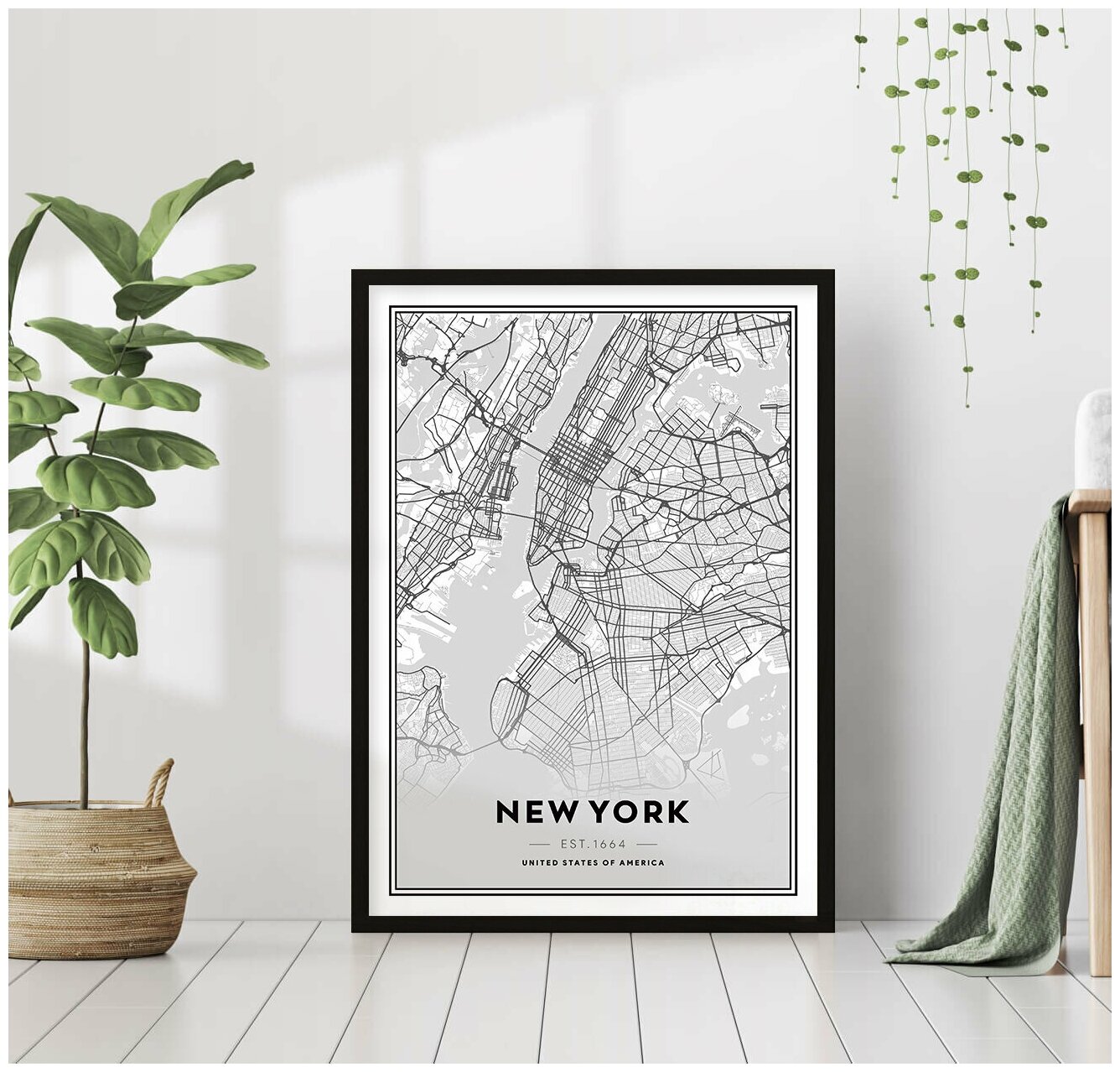 Постер В рамке "Нью-Йорк. Карта города" 40 на 50 (черная рама) / Картина для интерьера / Плакат / Постер на стену / Интерьерные картины