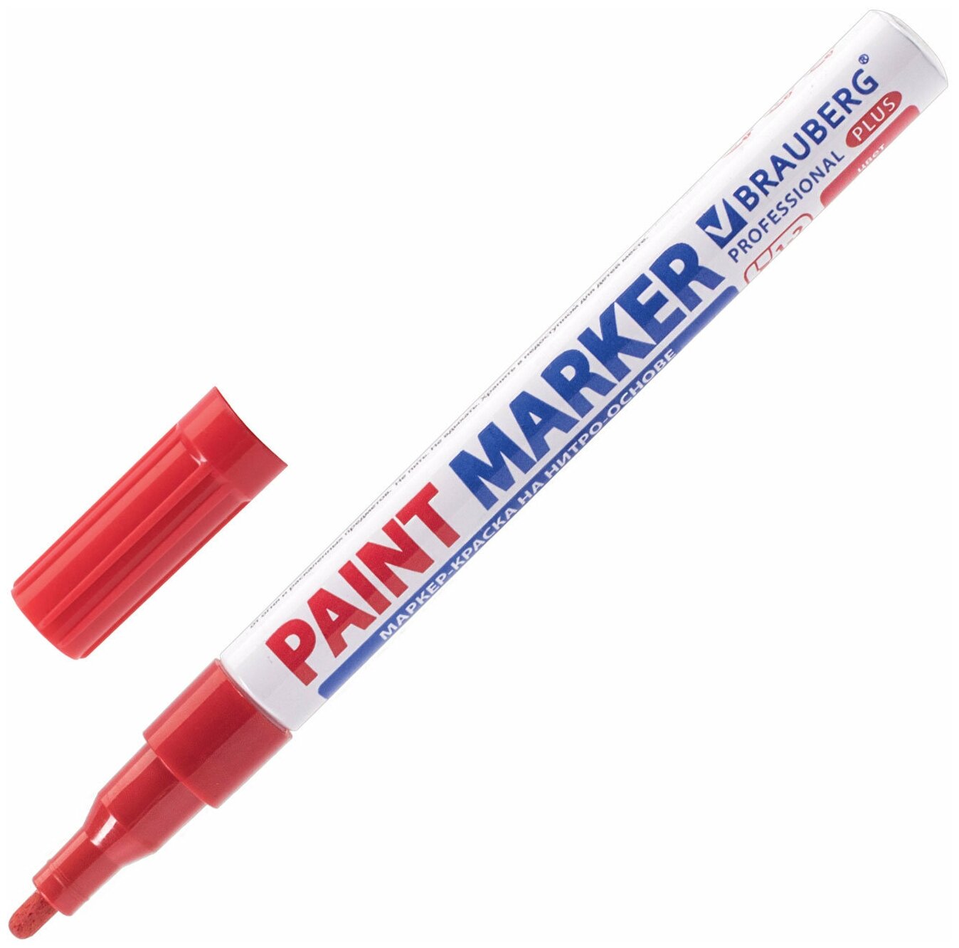 Маркер-краска лаковый (paint marker) 2 мм красный нитро-основа алюминиевый корпус BRAUBERG PROFESSIONAL PLUS 151440