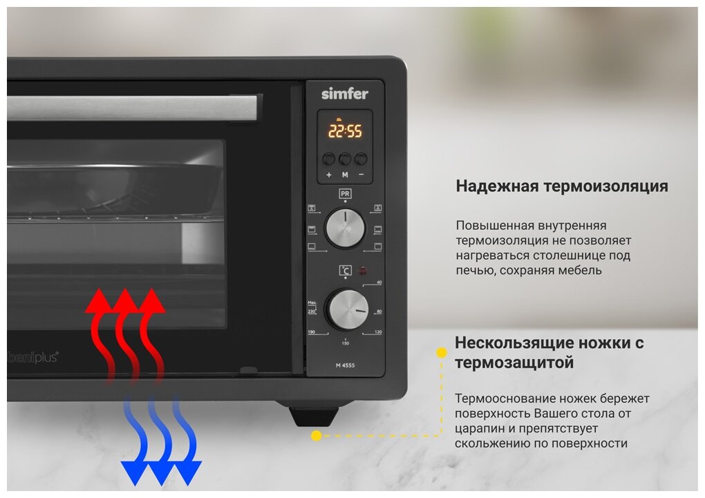 Мини-печь Simfer M4557 серия Albeni Plus Comfort, 6 режимов, утапливаемые ручки, конвекция, гриль - фото №10