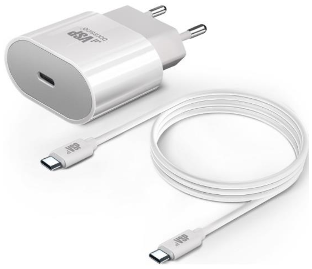 Сетевое зарядное устройство BoraSCO Power Delivery, 20W +Дата-кабель Type-C - Type-C, 3А, 1м, белое