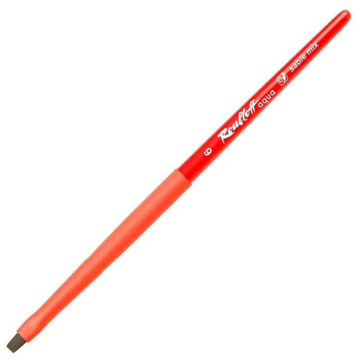 Кисть Roubloff Кисть соболь-микс плоская №6 ROUBLOFF Aqua Red, короткая ручка, обойма soft-touch