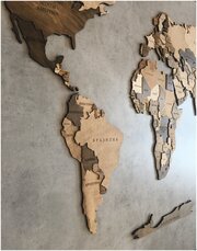 Деревянная карта мира многоуровневая 3D 160/85 см/ карта мира из дерева на стену