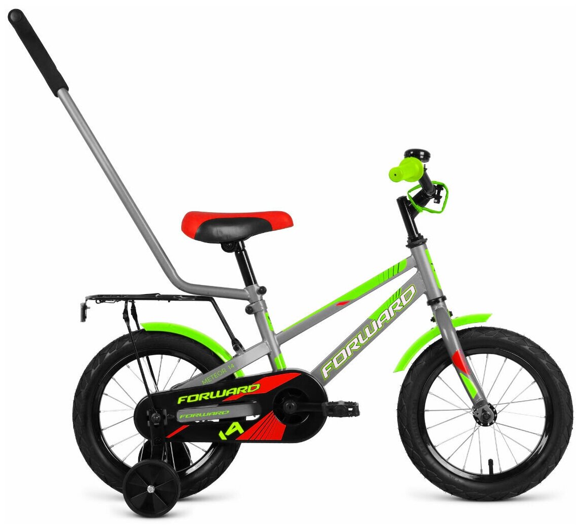 Велосипед FORWARD METEOR 14 (14" 1 ск.) 2020-2021, серый/зеленый, 1BKW1K1B1010