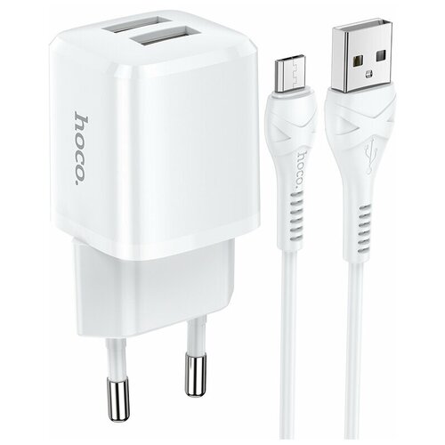 Сетевое зарядное устройство Hoco N8 Briar + кабель microUSB, 5 Вт, белый зарядное устройство “n21 pro tourer” pd30w eu набор с кабелем