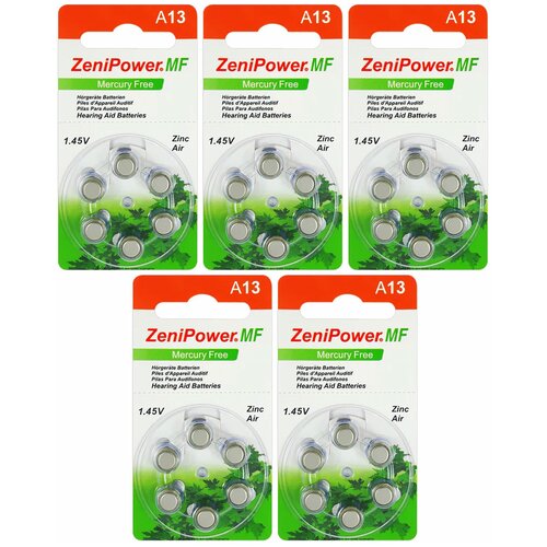 Батарейки ZeniPower 13 (PR48) для слухового аппарата, 5 блистеров (30 батареек)