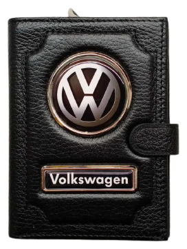 Обложка для автодокументов и паспорта Volkswagen (фольксваген) кожаная флотер 4 в 1
