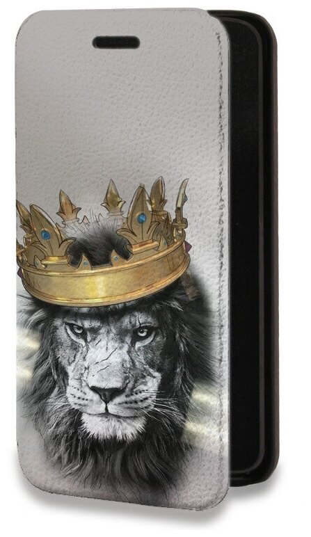 Дизайнерский горизонтальный чехол-книжка для Самсунг Гэлакси М01 / Samsung Galaxy M01 Лев с короной