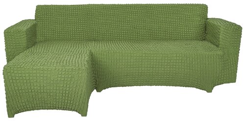 Чехол на угловой диван с оттоманкой Venera - выступ слева, цвет Зеленый Светлый