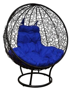 Кресло-кокон "Круглое" стоячее с ротангом черное + синяя подушка - фотография № 3