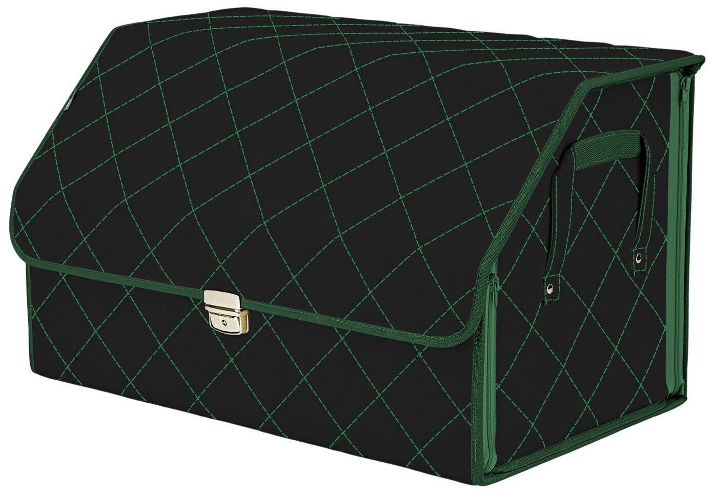 Органайзер-саквояж в багажник "Союз Премиум" (размер XL). Цвет: черный с зеленой прострочкой Ромб.