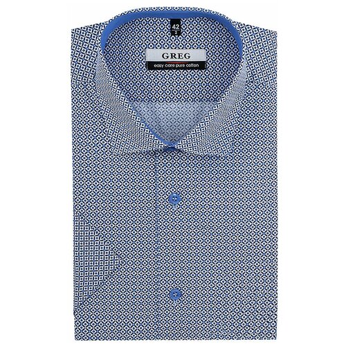 фото Рубашка мужская короткий рукав greg 223/101/96012/z/1_gb, полуприталенный силуэт / regular fit, цвет голубой, рост 174-184, размер ворота 45