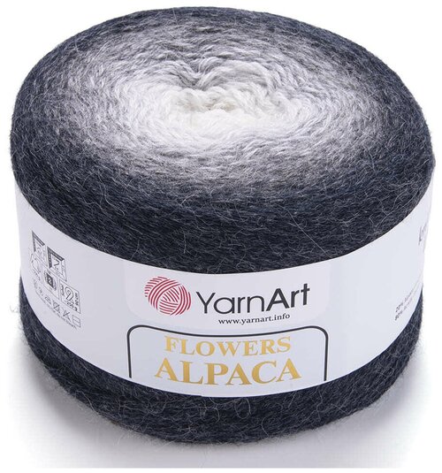 Пряжа YarnArt Flowers Alpaca (ЯрнАрт Фловерс Альпака) 1 моток цвет 410 Черный, Темно-серый, Серый, Белый, 20% альпака, 80% акрил, 250г, 940м