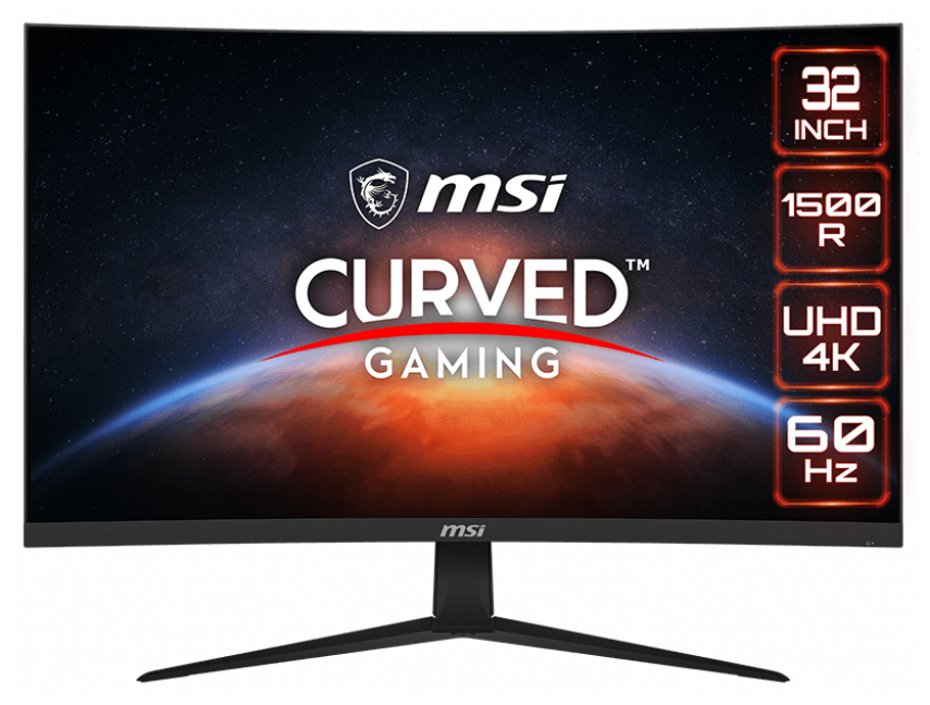 Монитор 31,5" MSI G321CUV 9S6-3DA21A-027 3840x2160, 16:9, VA, 60Hz, 4ms, 3000:1, 100M:1, 250nit, 178°/178°, 2*HDMI, DP, Tilt, VESA