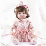 Reborn Kaydora Кукла Реборн (Reborn) виниловая Девочка в розовом платье, шатенка (42 см) - изображение