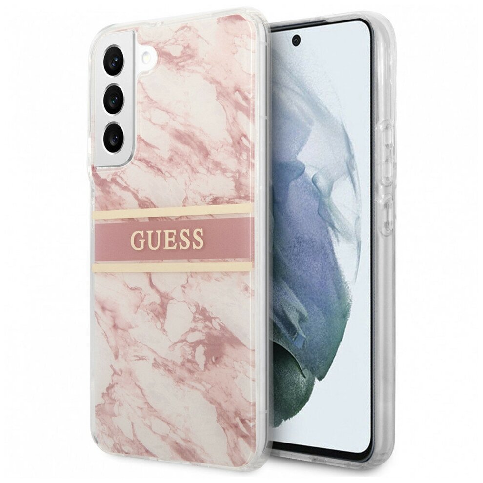 Чехол CG Mobile Guess PC/TPU Marble with Gold stripe Hard для Galaxy S22, цвет Розовый (GUHCS22SKMABPI)