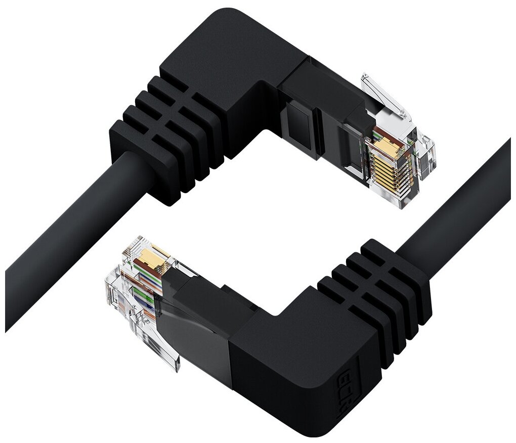 GCR Патч-корд 2.0m UTP кат.6 черный нижний/нижний угол литой ethernet high speed RJ45 T568B