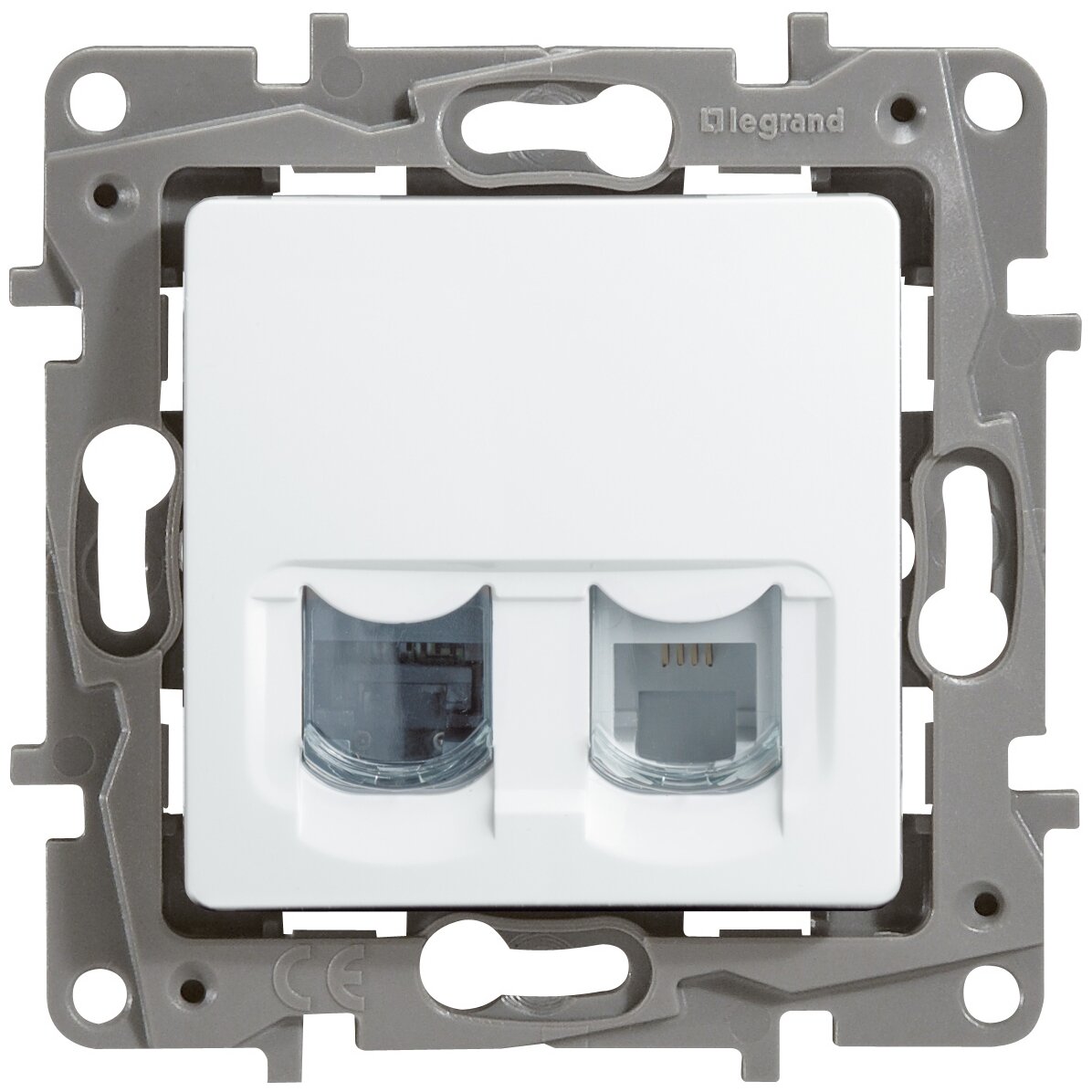 Etika 672252 Розетка комбинированная (RJ11+RJ45, cat.5e, UTP, под рамку, скрытая установка, белая) Legrand - фото №1