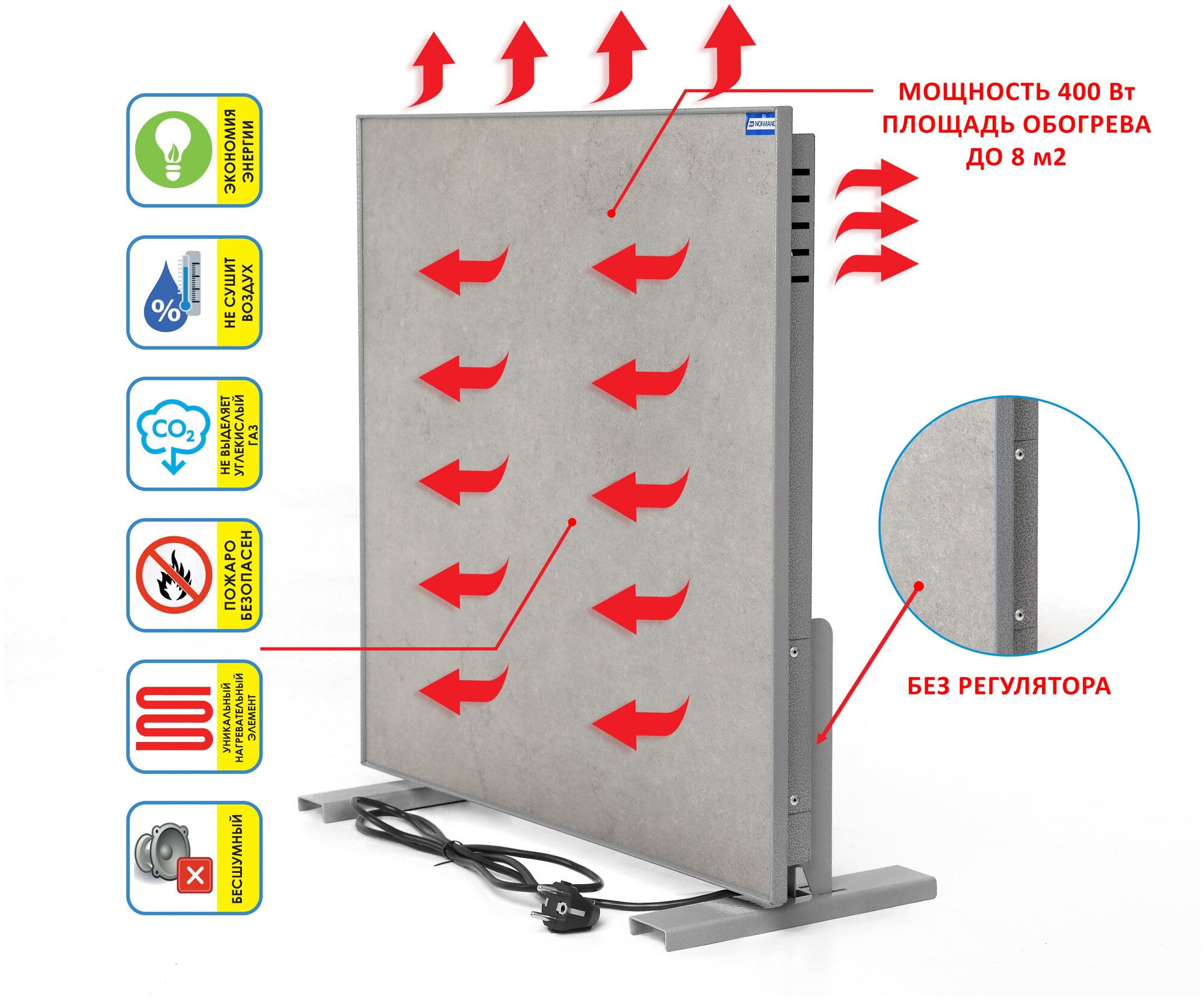 Керамический энергосберегающий обогреватель Normand 400 (серый с ножками) без терморегулятора - фотография № 1
