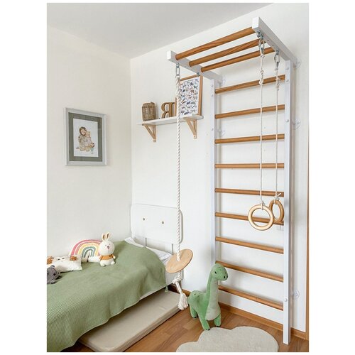 Шведская стенка Woodream Baby, с турником рукоходом Асланд 230 см, черный спортивный комплекс с канатом и лаковыми кольцами