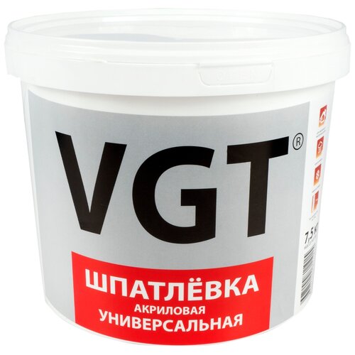 Шпатлевка VGT акриловая универсальная выравнивающая, серый/белый, 7.5 кг mg шпатлевка акриловая выравнивающая 1 2 кг